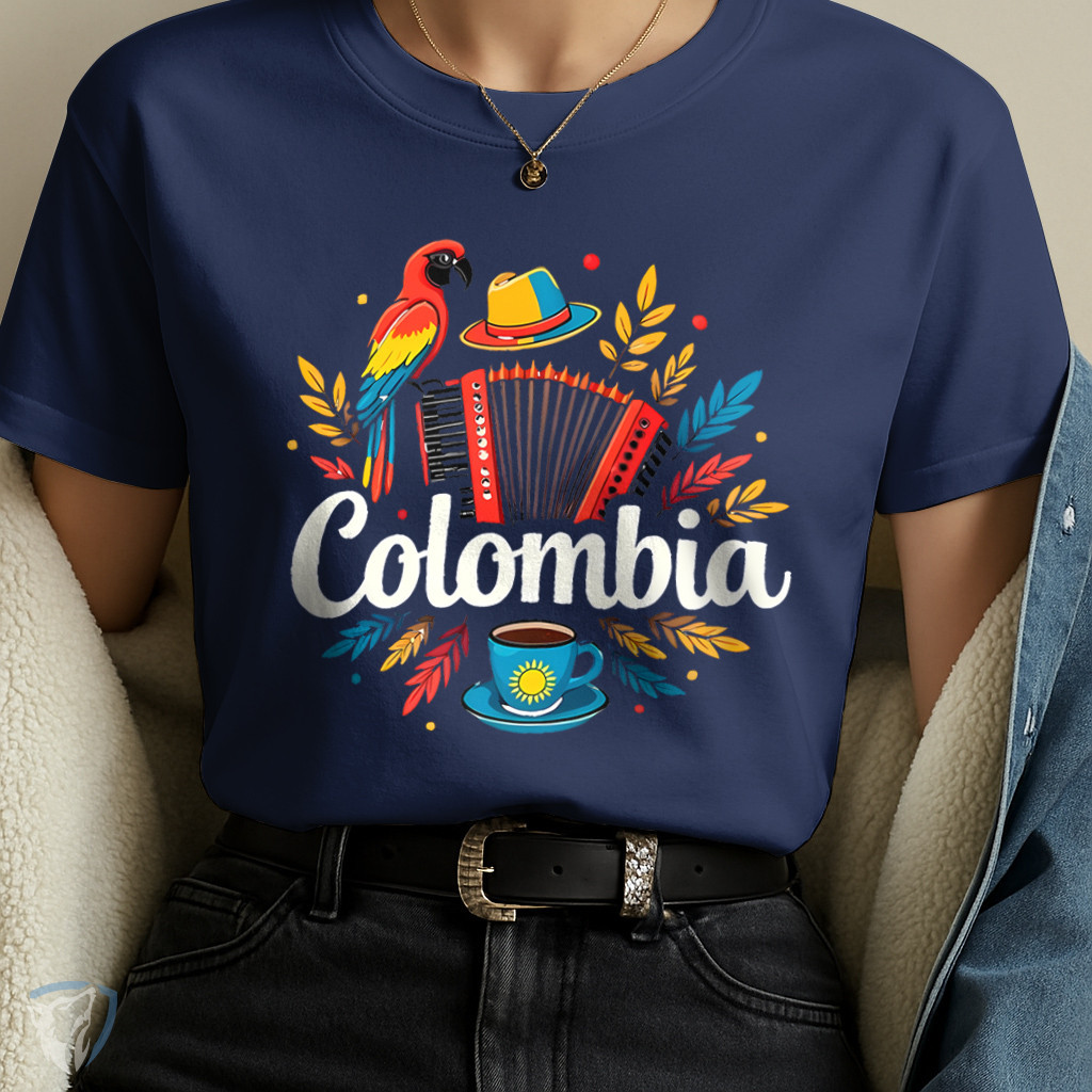 [Camiseta Premium em Algodão Puro]BOW T-Shirt Colombia Personalizada – Cultura, Música e Café em Arte Vibrante