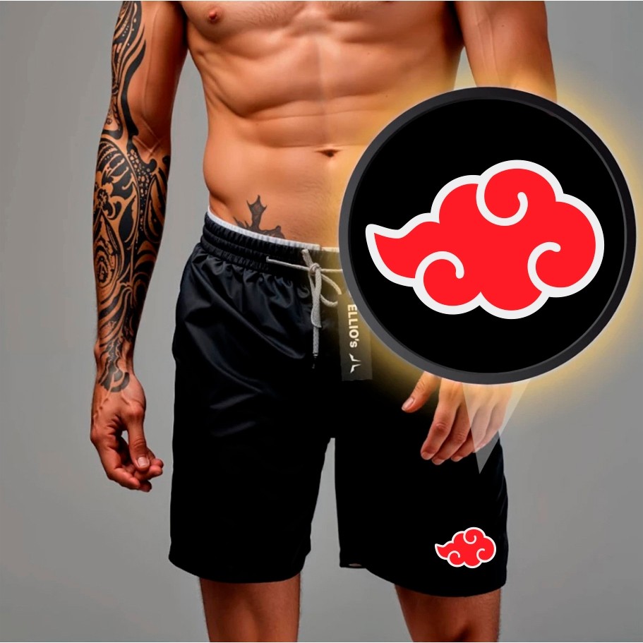 bermuda Short Masculino Mauricinho Modelo AKATSUKI- Antiodor e Design Esportivo Ideal para Academia, Skate,Praia,Verao