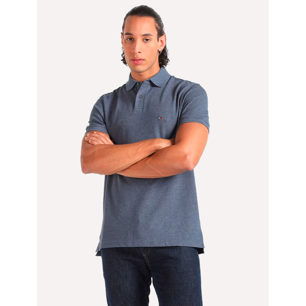 Polo Tommy Hilfiger Masculina Regular Piquet 1985 Azul Jeans Mescla