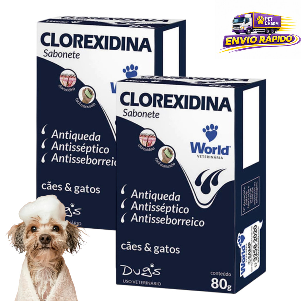 Kit 2 Sabonete World Veterinária Dug's Clorexidina Cães & Gatos 80 g