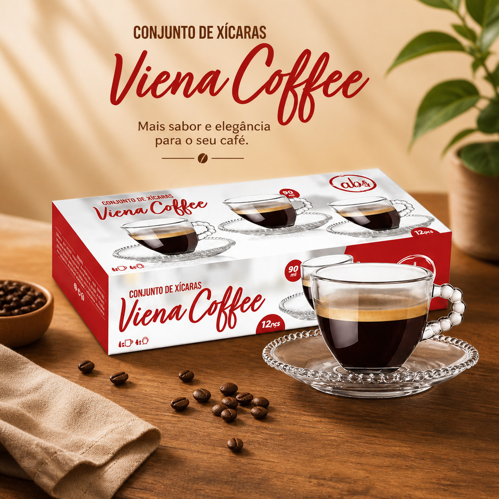Jogo Conjunto de Xicaras 12 Peças Viena Coffee 90ml Xicara Cafe