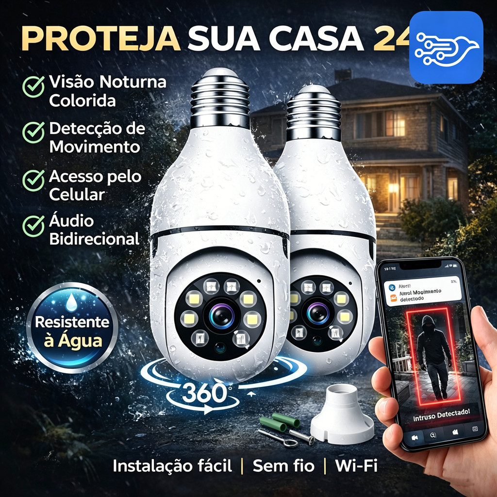 Kit 2 Câmeras De Segurança Wi-Fi Sem Fio Visão Noturna 360 ° Câmera Giratória Com Alto-Falante , Infravermelho 360 , APP