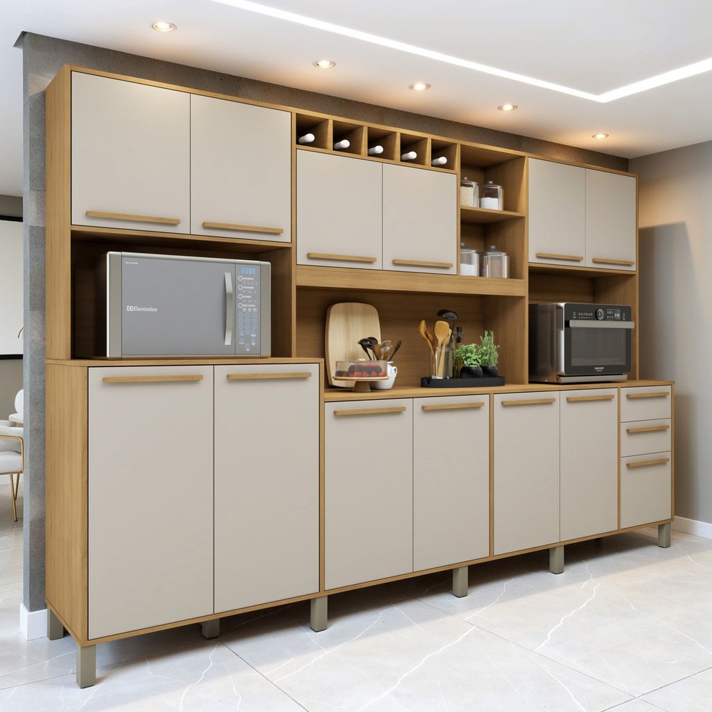 Armário para Cozinha 13 Portas 2 Gavetas Ágata Cinamomo/Off White