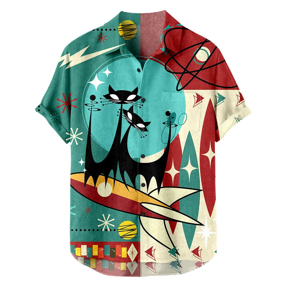 Moda Verão Férias Cor Impressa Nova Lapela Casual Manga Curta Fina Havaiano Flor Camisa Masculina Acessível Cardigan KVG