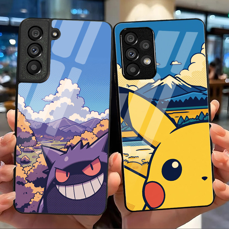 Pokémon gengar pikachu Capa De Telefone De Vidro Para Samsung Galaxy S9 Plus S10 S10e S20 FE S20 S21 S22 S23 S23 Ultra N