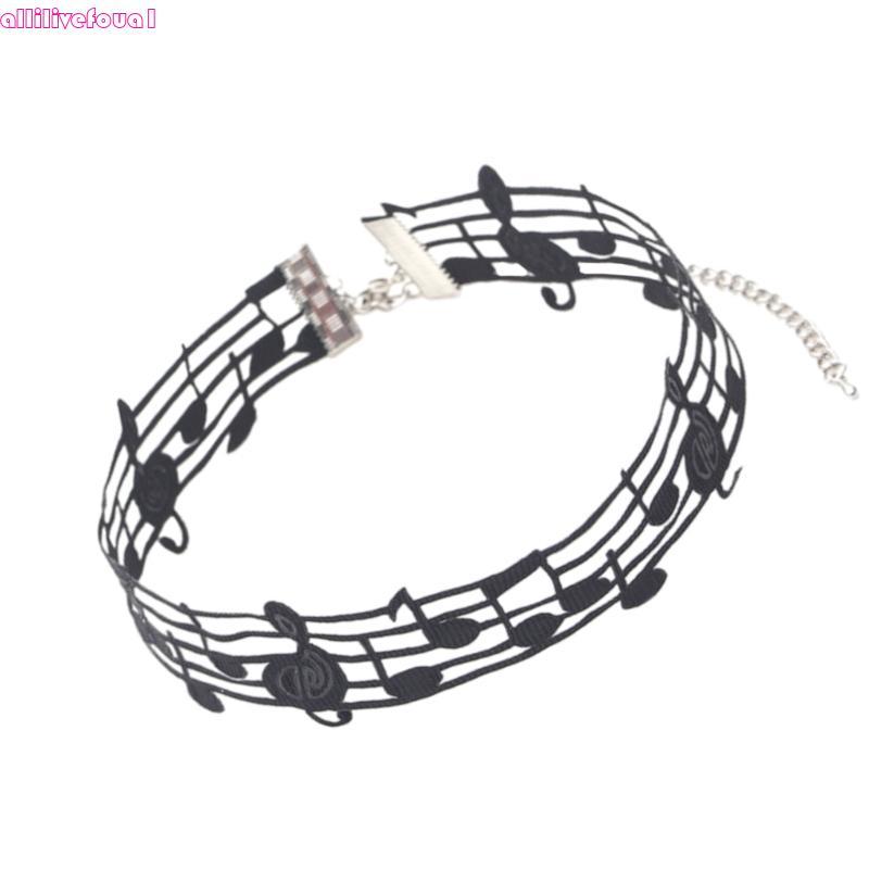 allilivefoua1 Colar Curto Preto Feito À Mão Com Design Exclusivo De Notas Musicais Joias Femininas