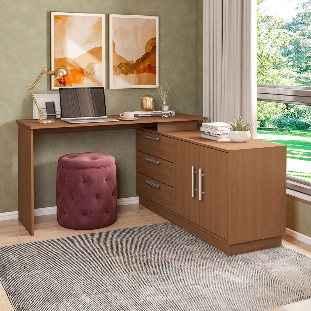 Mesa Escrivaninha com Cômoda Rocher 2 Portas 3 Gavetas - Pnr Móveis