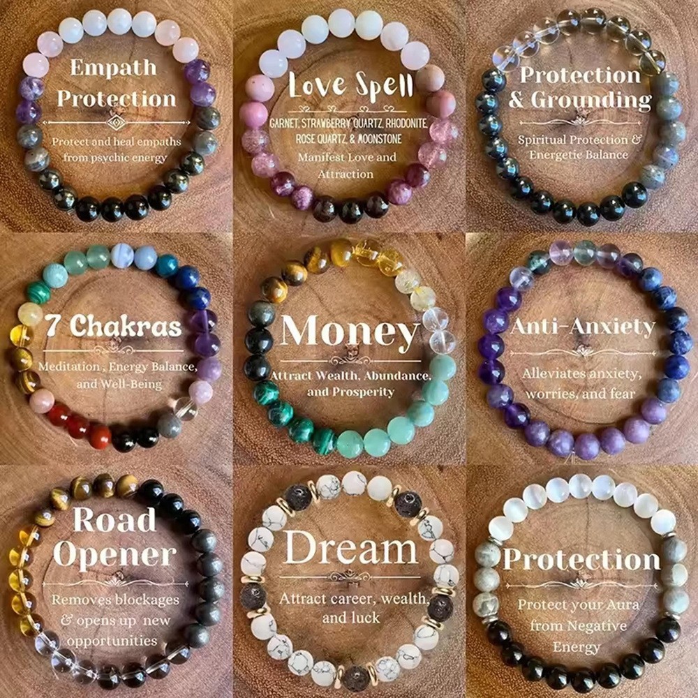 [COD] Pulseira De Contas De Pedra Natural Boa Sorte E Saúde – Cordão De Mão De Cristal Curativo Para Mulheres , Escritór