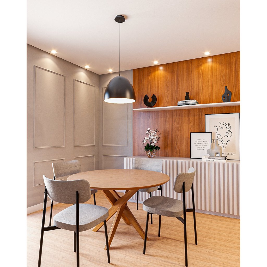 Conjunto Sala de Jantar Mesa Lisboa 4 Cadeiras Alloa Madeira Maciça Marrom/Cinza Yescasa Bege