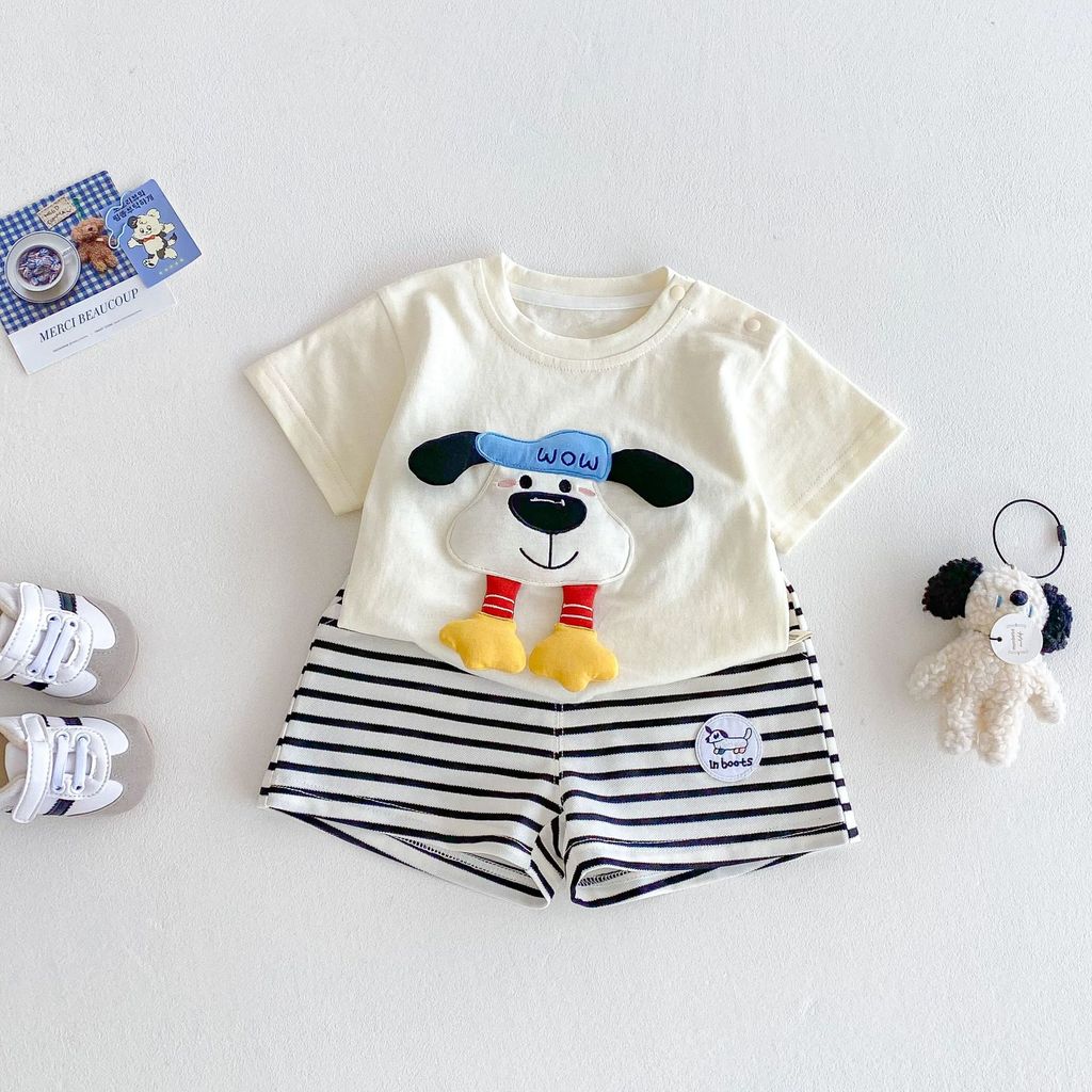 Crianças versão coreana terno 2026 novo estilo verão meninos tridimensional dos desenhos animados camiseta bebê remendo 