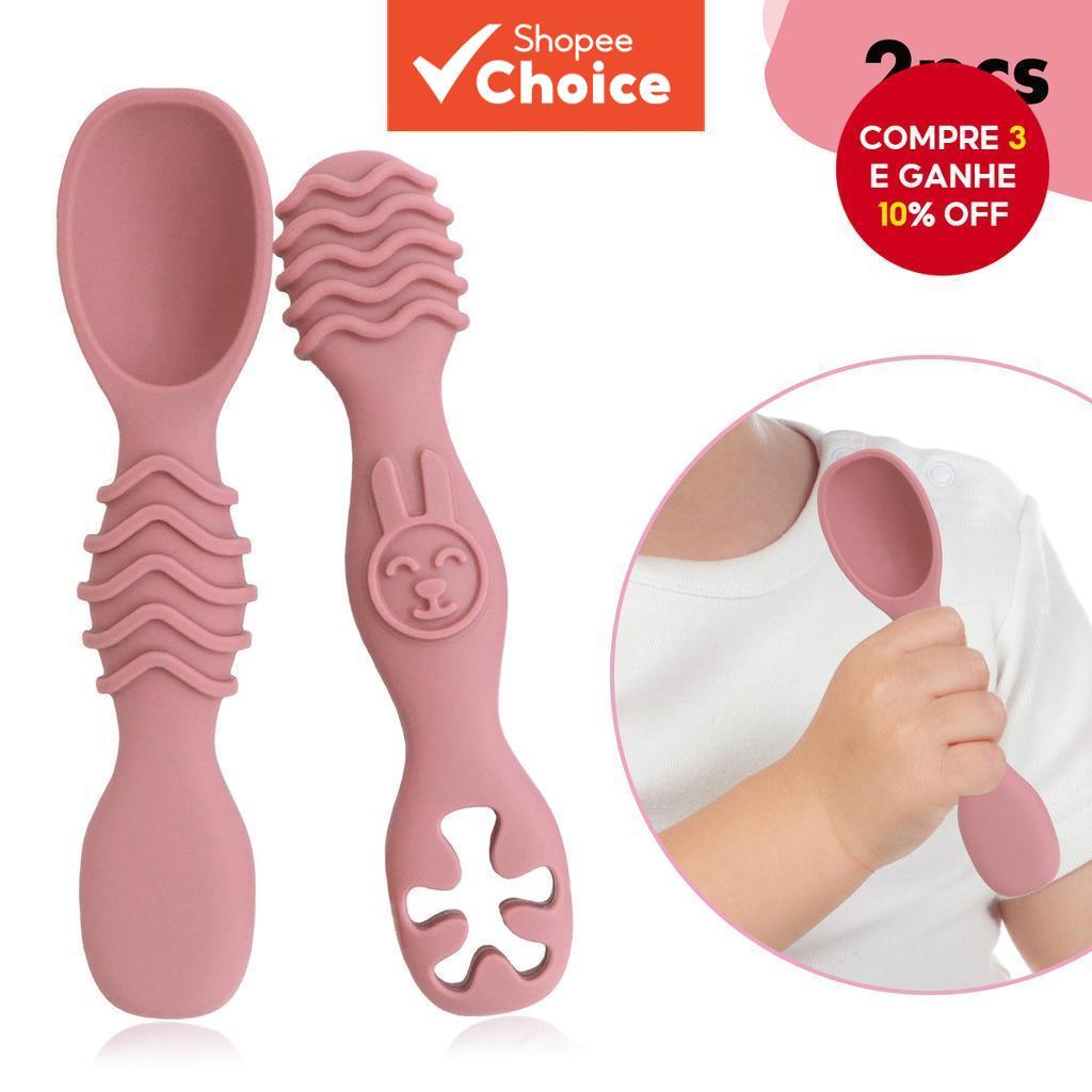 Conjunto De Colher E Garfo De Alimentação De Silicone-Talheres De Dentição Macios De Qualidade Alimentar , Adequados Par