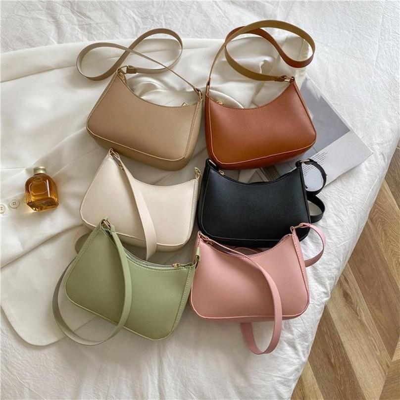 1 Pçs Bolsas De Moda Feminina Retro Cor Sólida Couro Do Plutônio Ombro Axilas Saco Casual Femininas