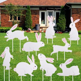 Conjunto de 9 Placas Decorativas de Coelhinhos da Páscoa para Jardim, Placas de Plástico para Decoração de Gramado, Coel