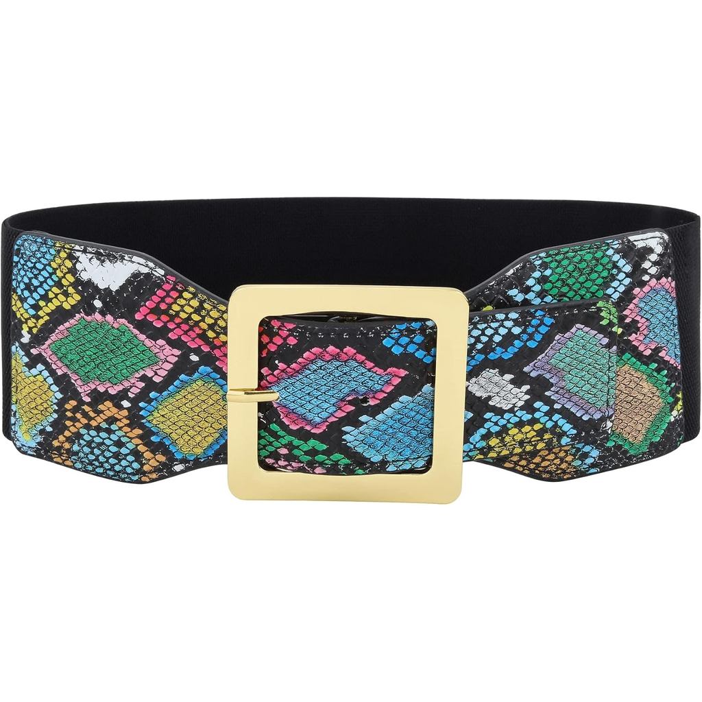 Cinto Elástico Largo Ayliss com Estampa de Pele de Cobra para Mulheres, Cinto de Cintura para Vestido, Cinto de Cintura