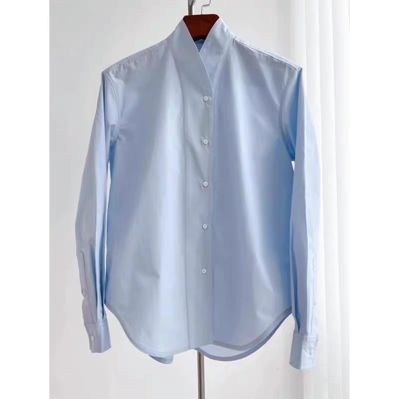 Golpe de produtos Niu X!Nicho azul com decote em V Design de manga comprida Top Commuter simples camisa em camadas femin