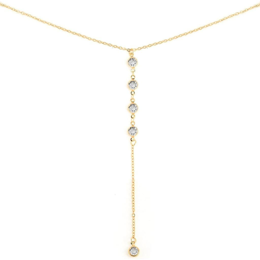 Colar Feminino, Colar Delicado e Longo em Ouro 14K em Forma de Y, Joia da Moda com Corrente em Camadas e Contas, Present