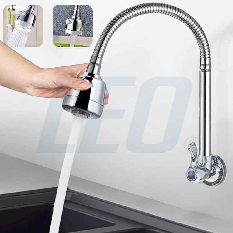 Torneira em Inox com rotação de 360° Inox prata maciça Torneira 1/4 de volta com chuveiro  rotação de 360° Cozinha Luxo