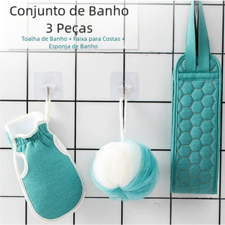 Conjunto de Banho 3 Peças | Faixa para Costas + Luva + Esponja | Limpeza Completa
