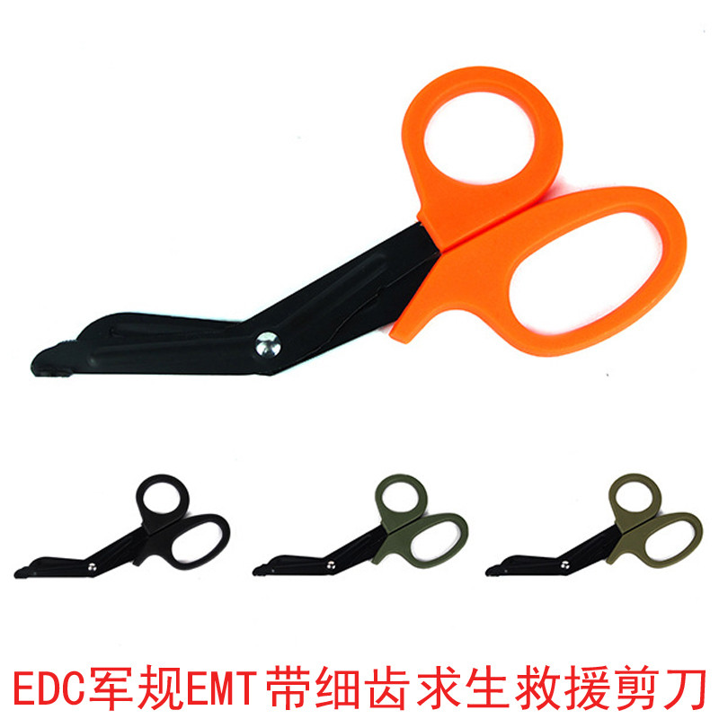 Especificação militar EDC EMT com tesoura de resgate de sobrevivência de dente fino Tesoura de lona de primeiros socorro