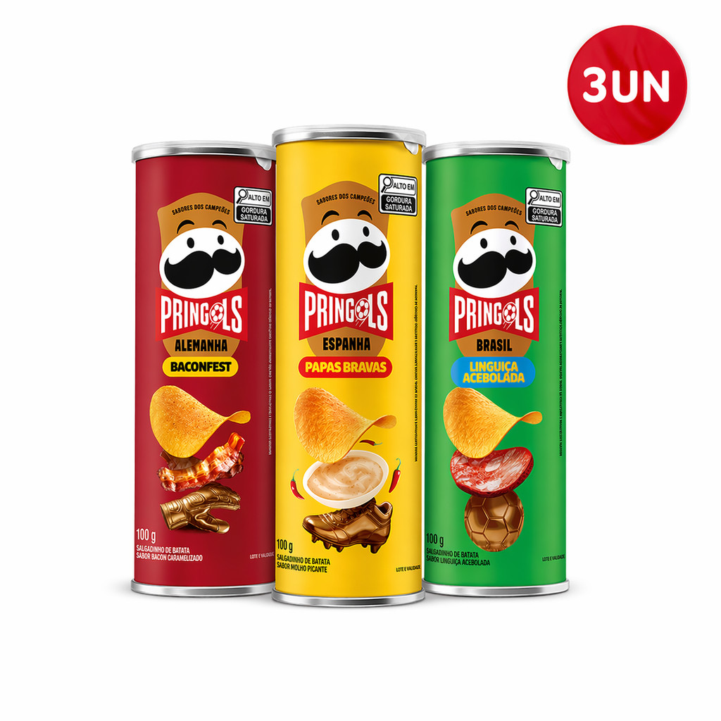 Combo Pringles Baconfest 100g + Linguiça Acebolada 100g + Papas Bravas 100g - Festa do Futebol