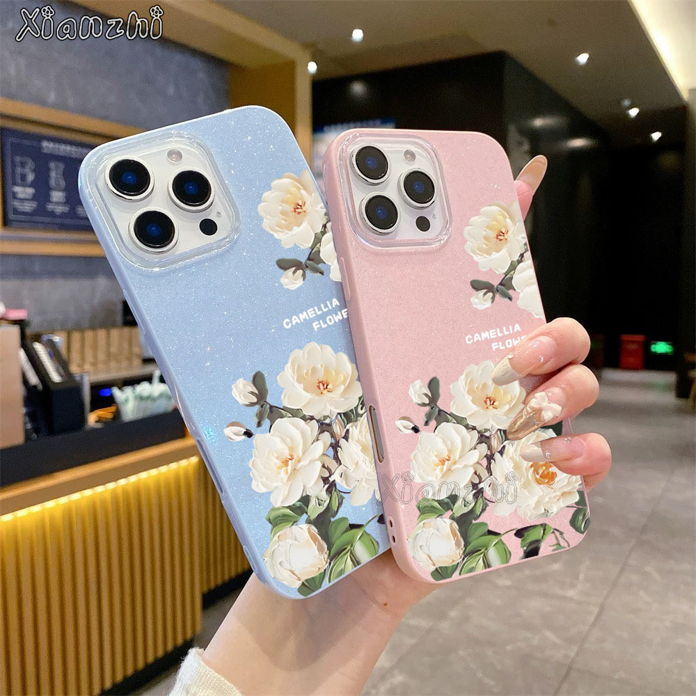 Capa Para Samsung S26 Ultra S25 S24 Plus S23 FE S22 S21 S20 A17 A07 A06 A15 A16 A56 A36 Glitter Flor Verde De Telefone X