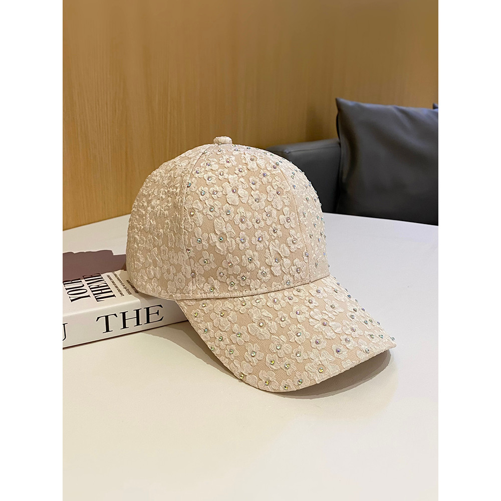 Versão coreana artesanal quente diamante flor pico boné feminino viagem ao ar livre All-Match moda boné de beisebol stra