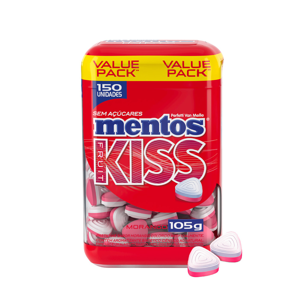 Pastilhas, Sem Açúcar, Sabor de Morango, Display, Mentos, Kiss - 210 g | 2 Unidades em Oferta na Shopee