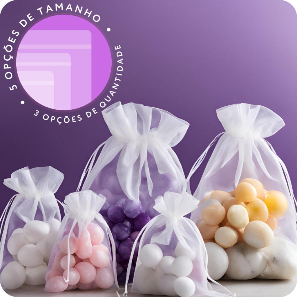 Kit 5/10/20/50/100 Un Saco  Organza Tule Saquinho 7x9 9x12 10x15 Branco Festa Casamento
