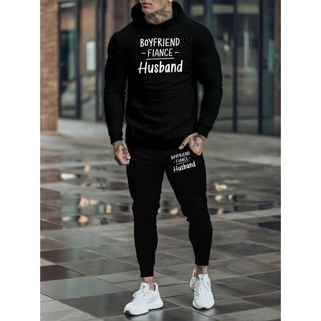 Conjunto Moletom Masculino Husband Blusa De Frio Canguru Bolso e Capuz + Calça Moletom Estampados Unissex Outono/Inverno