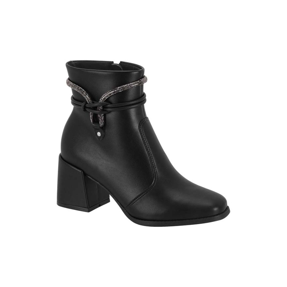 Bota Feminina Moleca Cano Baixo Salto Médio Strass Preto