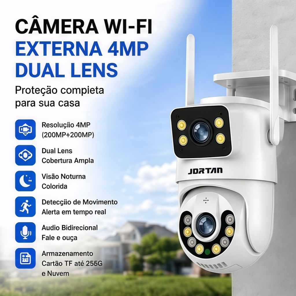 Câmera De Segurança ip Lente Dupla App YOOSEE 360 Grau IP66 a prova de água Full HD Wifi
