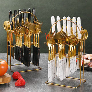 Kit 24 peças Talheres Colher Garfo Faca Luxo Linha Ouro (Sem Suporte)