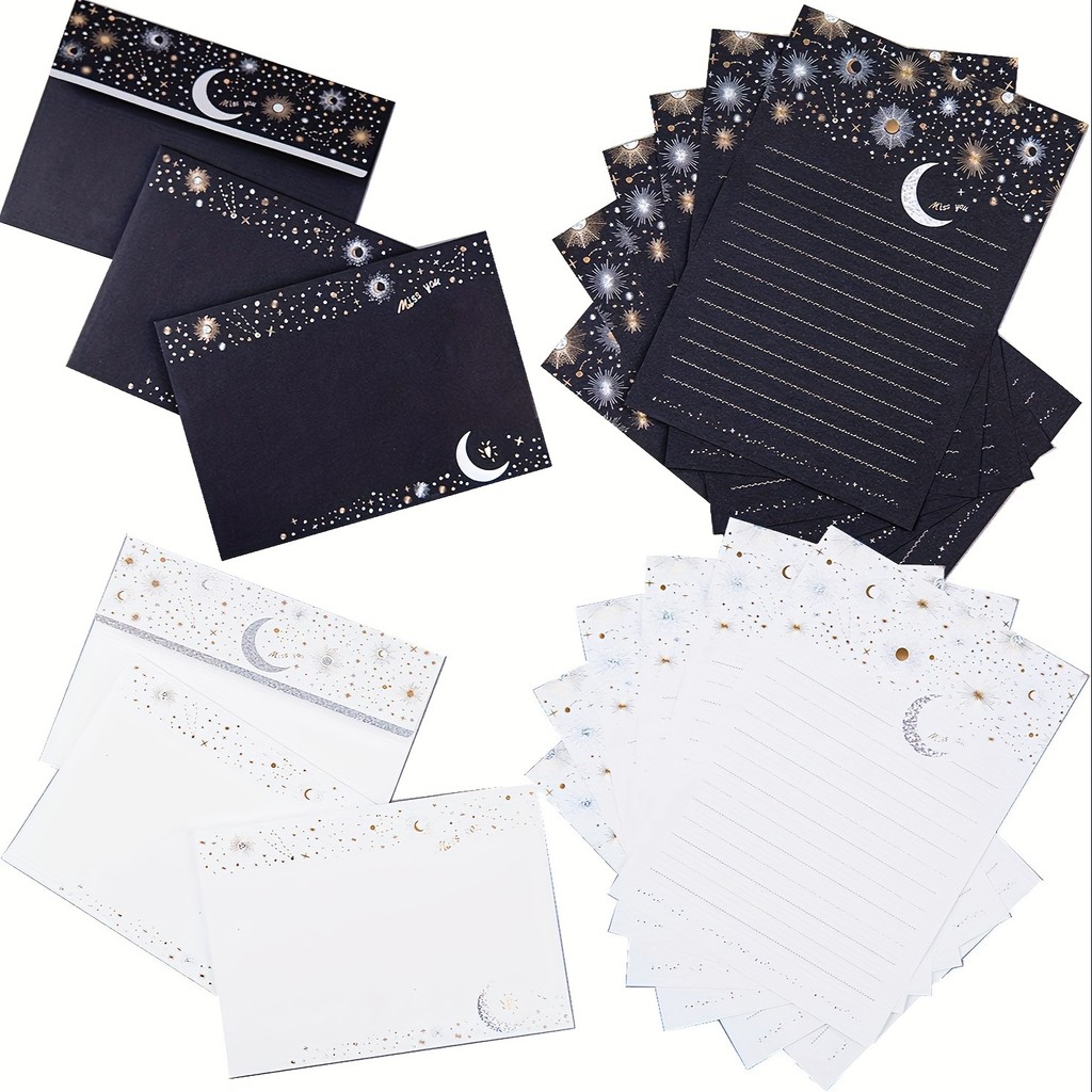 9 Pçs Céu Estrelado Timbrado Envelope Conjunto Criativo Ano Novo Bênção Presente Do Feriado Mensagem Luxo Jantar Cartão