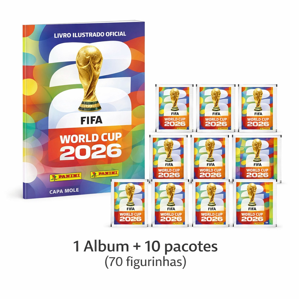 Álbum Brochura Capa Mole Panini Copa do Mundo 2026 Pacotes de Figurinhas | Capa Mole + 70 Figurinhas