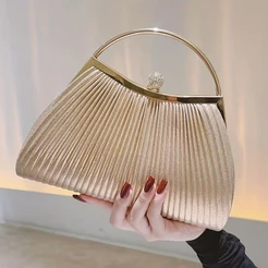 Bolsa Feminina De Festa Franzida Com Alça Corrente Com Strass Para Casamento Baile De Formatura E Jantar