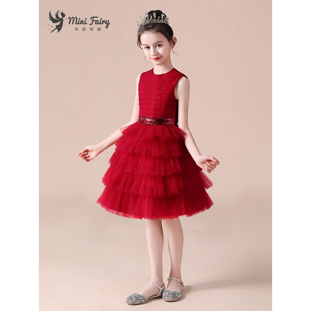 Crianças vestido de aniversário meninas vestido de princesa inchado gaze vestido feminino flor menina vestido de noite m