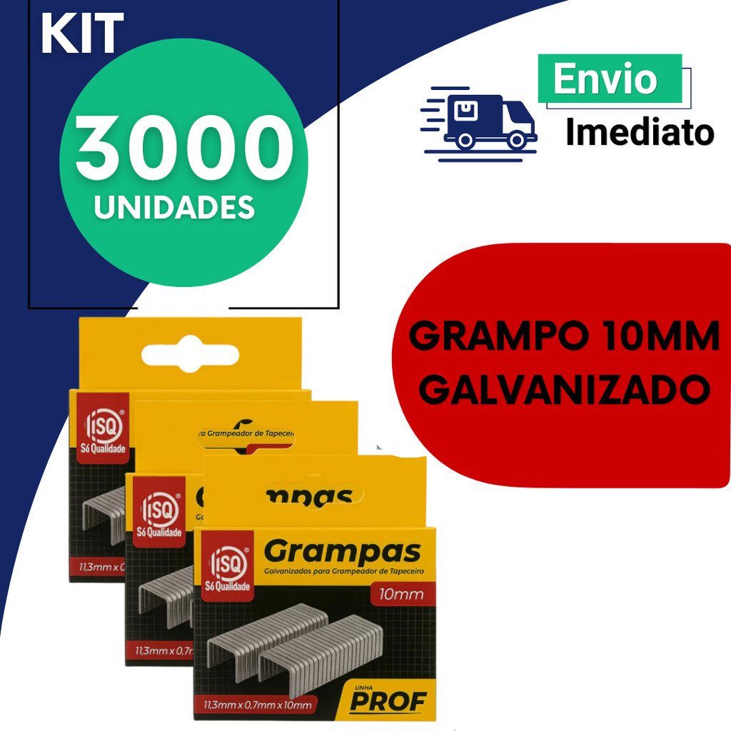 Kit Grampos 10mm 1000 2000 3000 Peças Refil Grampeador Forte Escritório Escola
