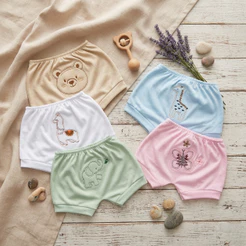 kit 3 peças Shorts canelado BORDADO Linha luxo Para Bebê/enxoval/roupas para bebê/tapa fraldas/meninas/meninos/verão