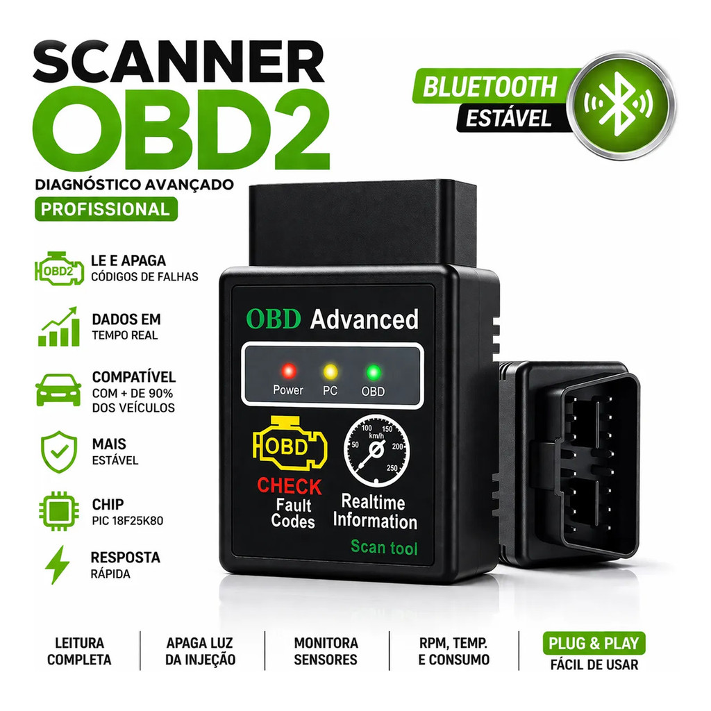 Scanner Automotivo OBD2 ELM327 Bluetooth Apaga Luz Injeção Diagnóstico Profissional Carro Android