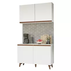 Kit Madesa Reims 120 cm com Armário Aéreo e Balcão Gabinete de Pia - Branco
