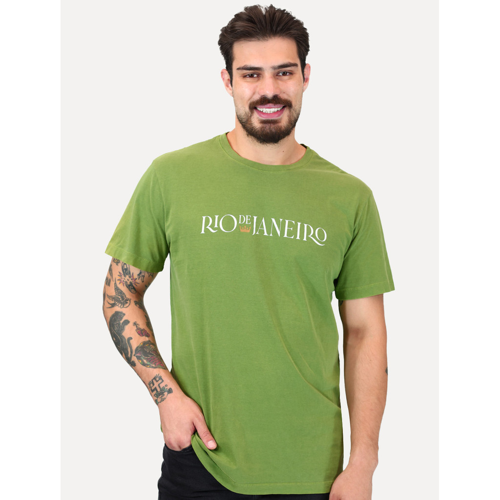 Camiseta Osklen Masculina Slim Stone Rio Serif Verde Médio