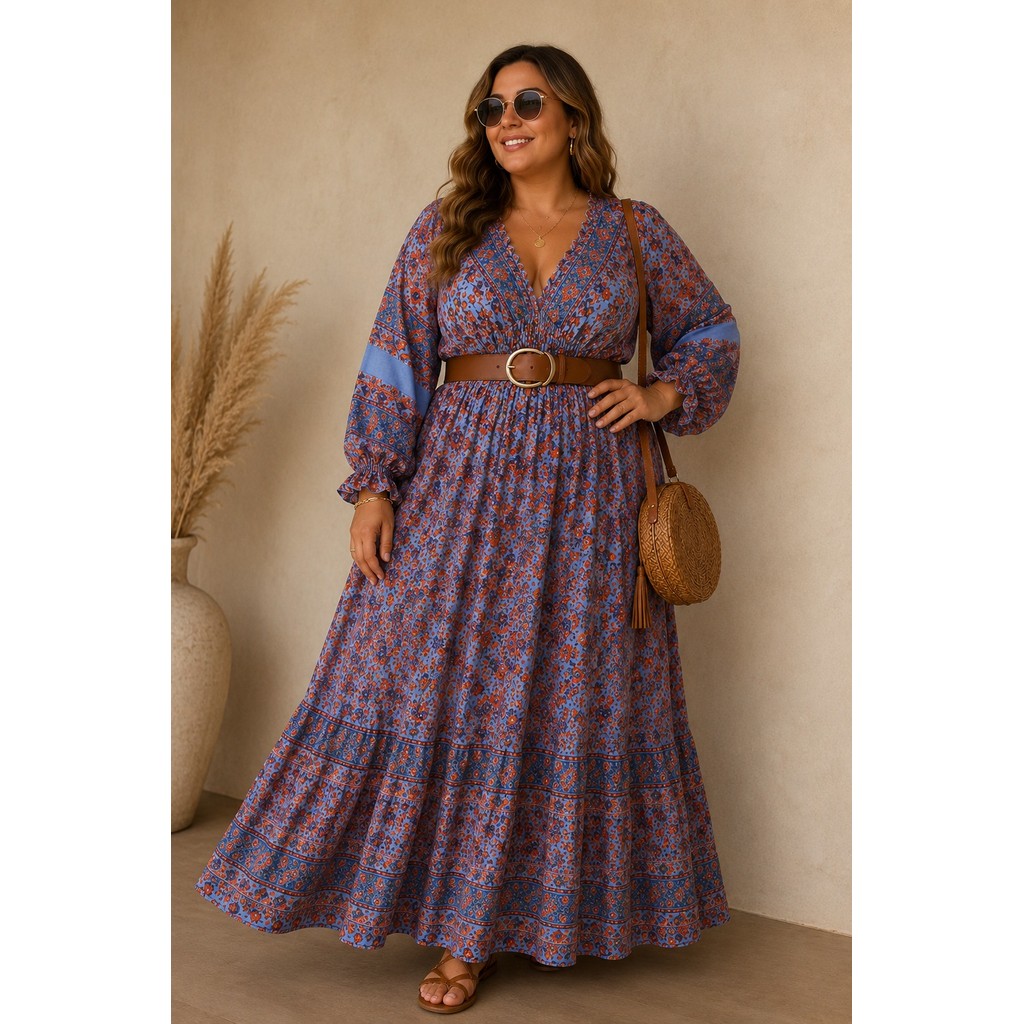 Vestdo indiano longo, seda indana manga longa PLUS SIZE