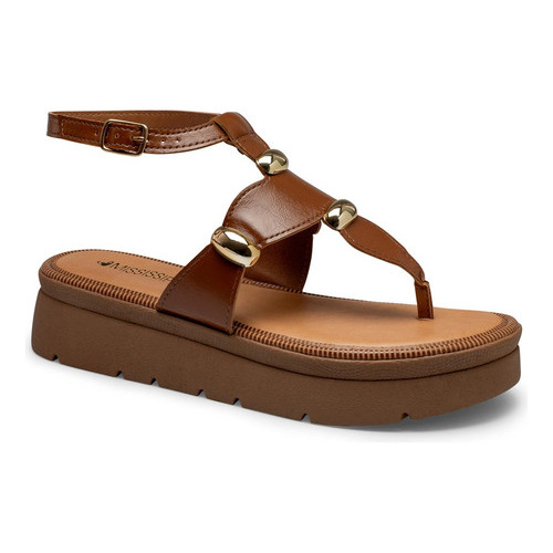 Sandália Feminina Mississipi Ref MF991 Flatform Tornozelo Papete Casual Confortável Tachas Apliques