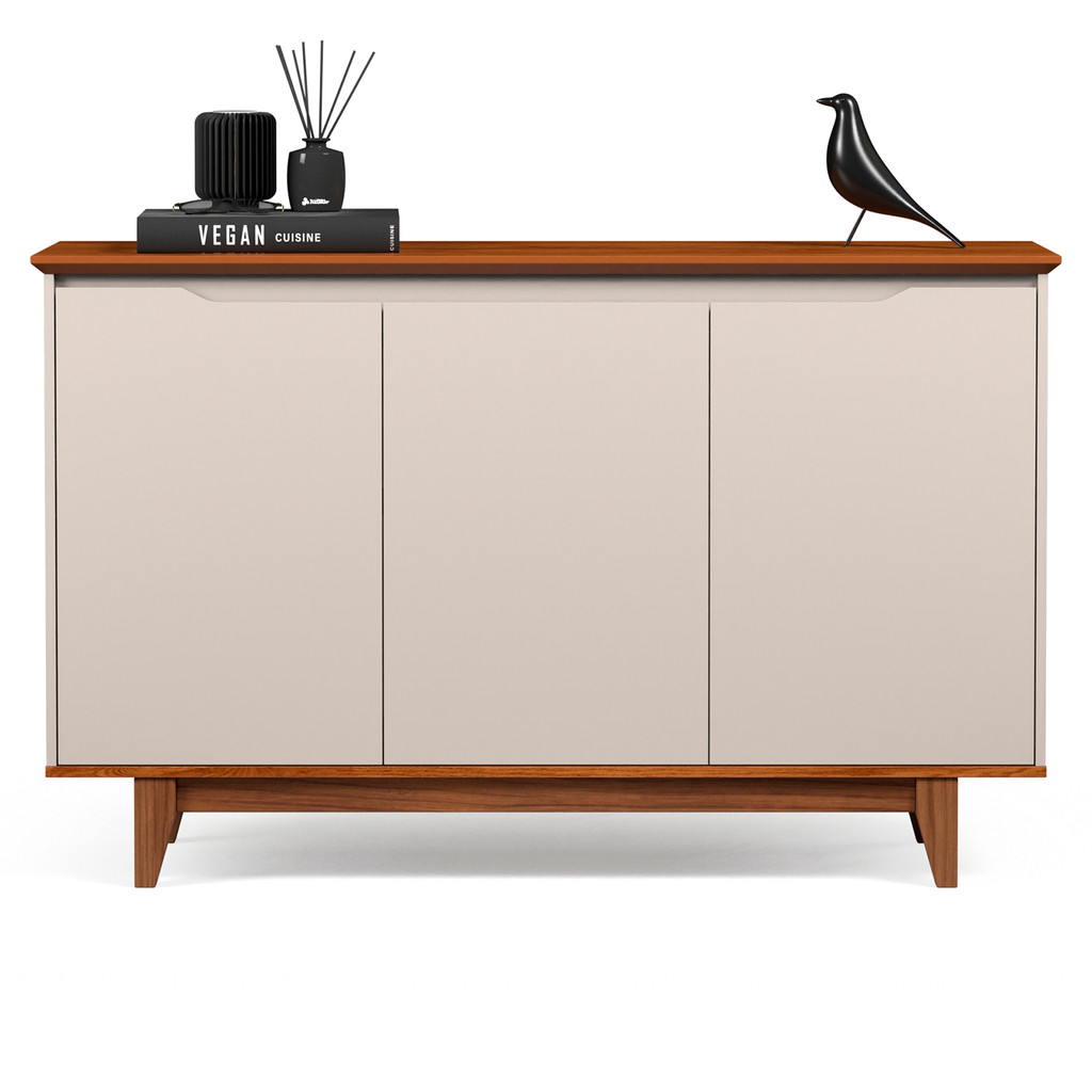 Buffet Aparador Flow para Sala de Estar Jantar Hall com 3 Portas Pés Madeira Off White com Freijo