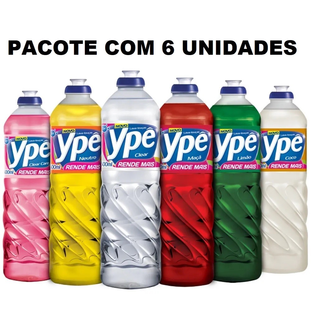 DETERGENTE YPÊ PACOTE C/ 6 UNIDADES 500ml LAVA-LOUÇAS LIQUIDO
