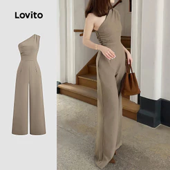 Lovito Elegante Macacão com Franzido Longo Com Babados Delicado Primavera/verão para Mulheres L143EDD558