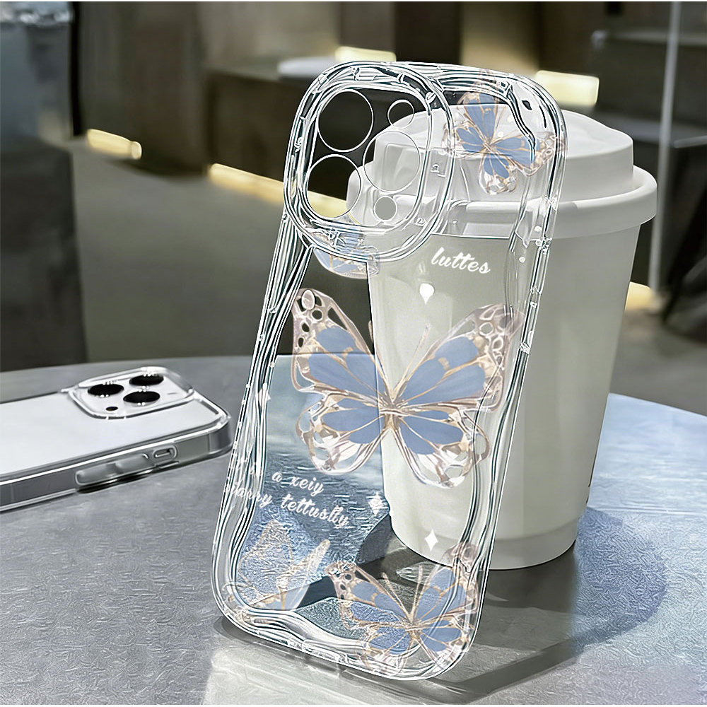 Capa Para Redmi Note 14 Pro 13 12 11 10 9 8 14C 13C 12C 10C 9A POCO X7 C75 C65 Oco Borboleta Azul E Preta De Telefone