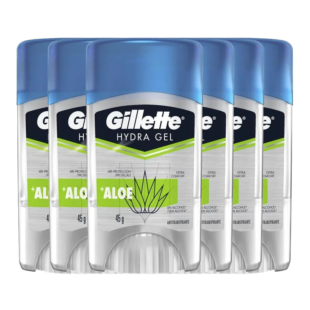 Kit Desodorante Gel Antitranspirante Gillette Hydra Gel Aloe 45g - 6 Unidades