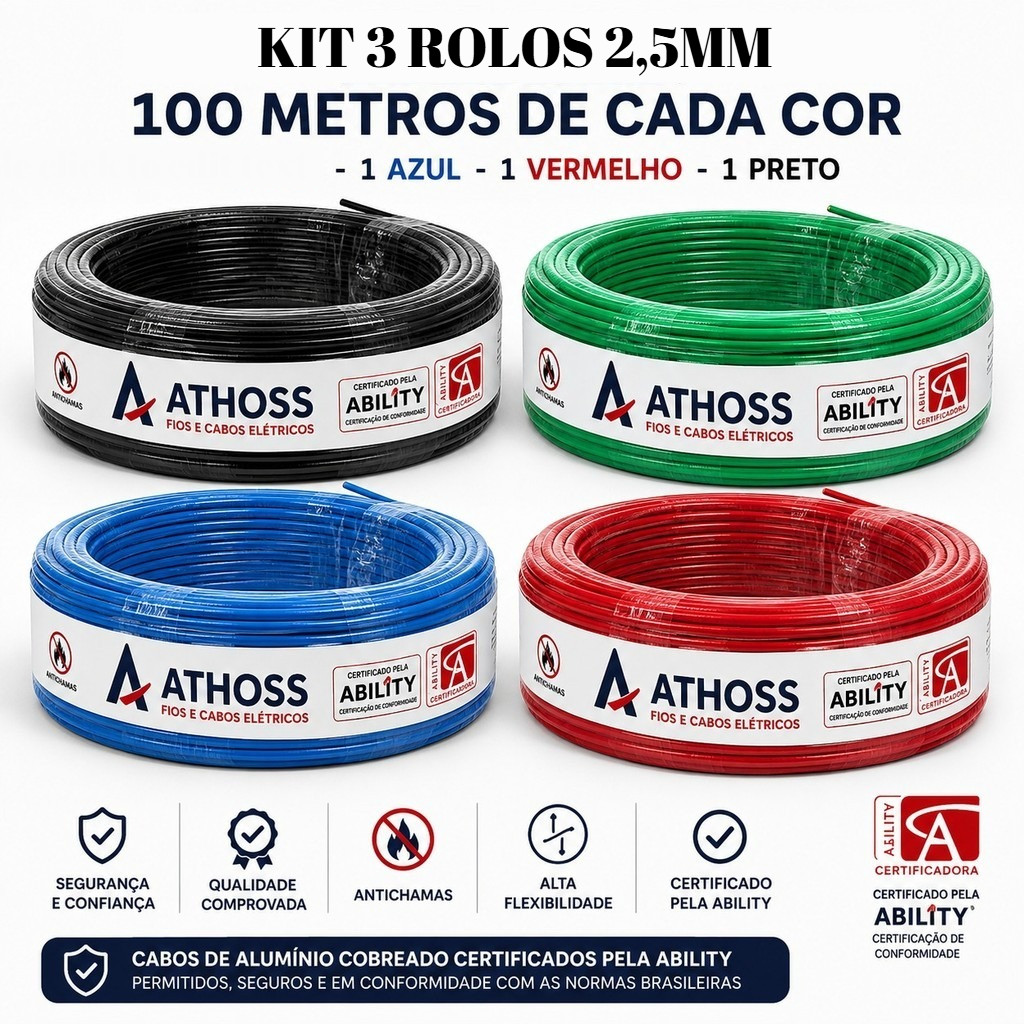 300metros 3 rolos Fio 1x2,5mm  Cabo Flexivel - 100 metros de cada