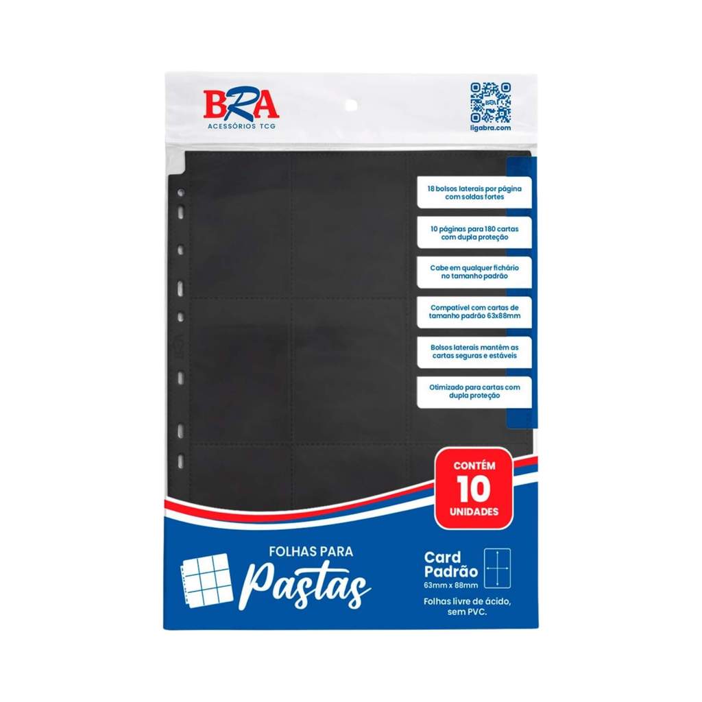 Folha para Pastas 18 Bolsos 3x3 cor Preta c/ 10 Unidades BRA - BC-222C_PRETO_CX
